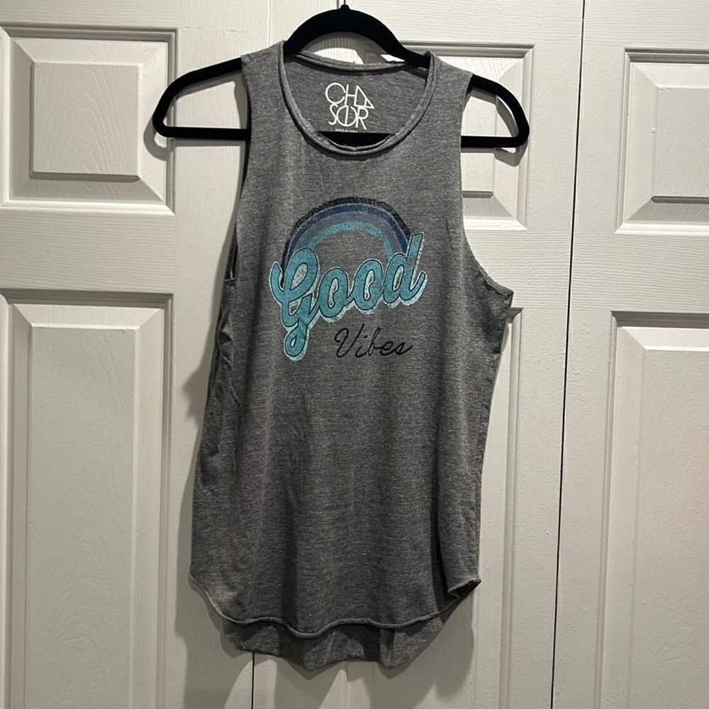 Chaser “Good Vibes” Gray Tank Top, Size Large